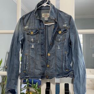 RALPH LAUREN POLO JEANS distressed jean jacket, cropped, Size M fits US 4-6